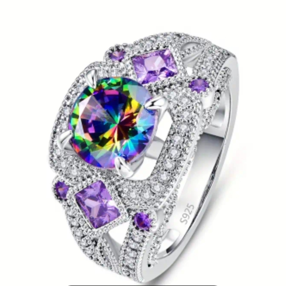 Elegant Sterling Silver 925 and Purple Women's Ring - Picture 3 of 6